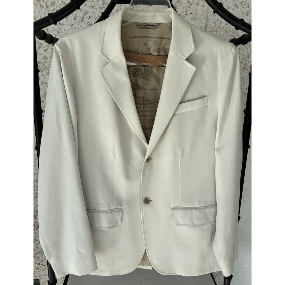 TOMMY BAHAMA Size Large Silk / Bamboo Mens Blazer Jacket Coat Ivory 2 Button